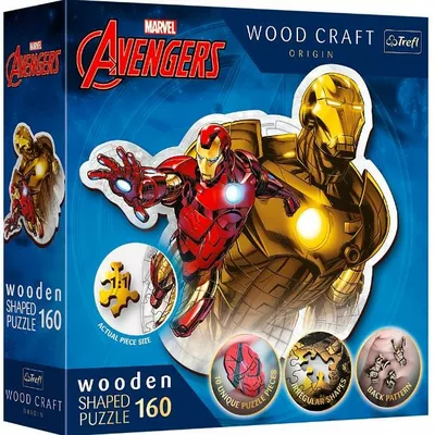 Trefl Puzzle 160 elementów Puzzle drewniane konturowe Odważny Iron Man