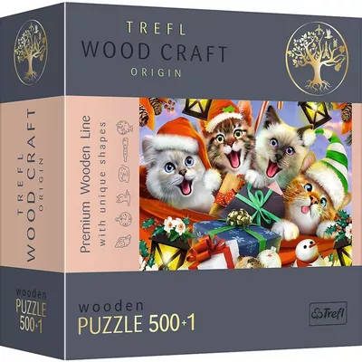 Trefl Puzzle drewniane Świąteczne kotki