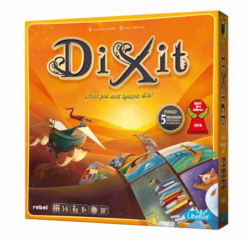 Ilustracja: pudełko przedstawiające grę planszową Dixit